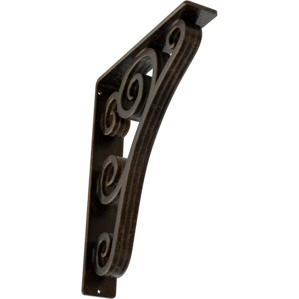 Ekena Millwork Tristan Wrought Iron Bracket, (Triple center brace), Antiqued Brass 2"W x 10"D x 12"H BKTM02X10X12TTNABS - main